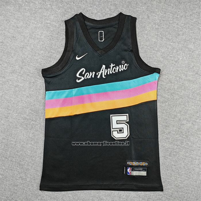 Maglia Bambino San Antonio Spurs Stephon Castle No 5 Citta 2025-26 Nero